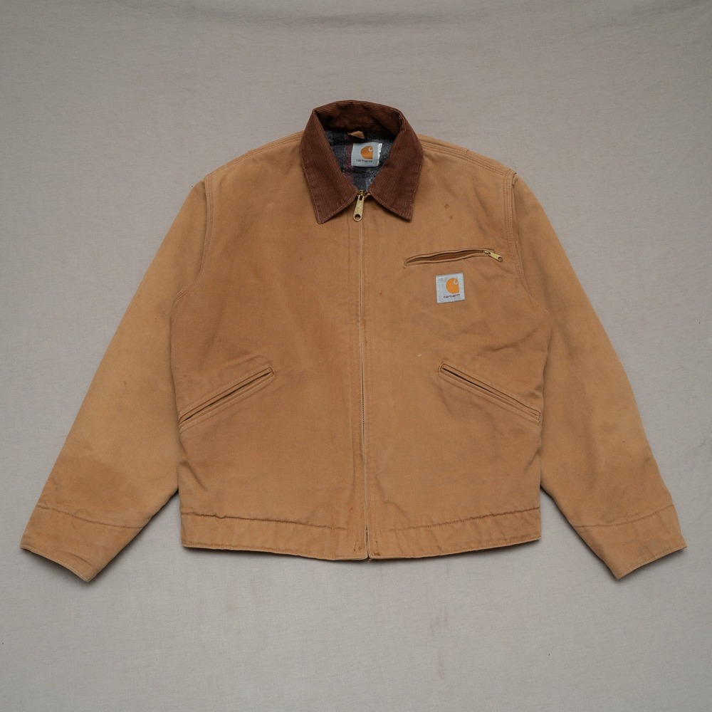 Vtg Carhartt Brown Detroit Blanket Lined Jacket J97 Size Small Corduroy Collar - Picture 1 of 16